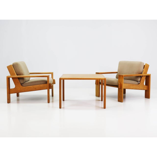 Brutalist Bonanza Armchairs and Coffee Table in Oak by Esko Pajamies for Asko, Finland, 1966, Set of 3 For Sale - Image 3 of 18