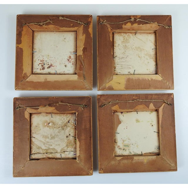 Wood Small Mid 20th Century Modernist Village Paintings - Set of 4 For Sale - Image 7 of 7