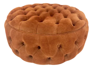 Tufted Orange Rust Color Suede Leather 32 Round Ottoman Bench Pouf 1970s