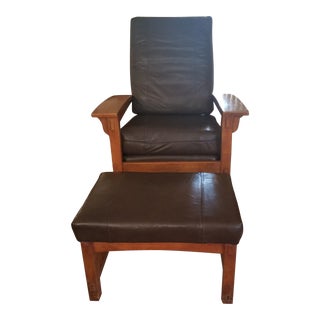 American Bow Arm Slat Mission-Style Reclining Morris Chair & Ottoman For Sale
