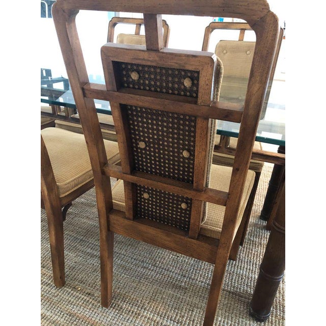 1970's Faux Bamboo Dining Set for 6 Glass Top For Sale - Image 4 of 7