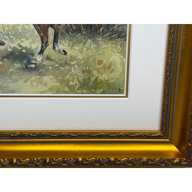 British Sporting School, Circa 1990 – The Huntsman on a Bay Hunter – Equestrian Watercolor Gilt Framed & Mounted For Sale - Image 6 of 11