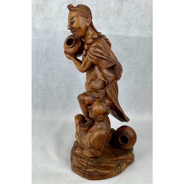 Chinese Hand Carved Teak Figural Group-14.5” Tall For Sale In West Palm - Image 6 of 12