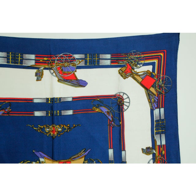 Vintage Royal Blue Silk Scarf with British Royal Horse Carriages Motif For Sale - Image 10 of 12
