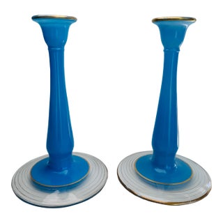 1940's Westmoreland Taper Blue Candlesticks, a Pair For Sale