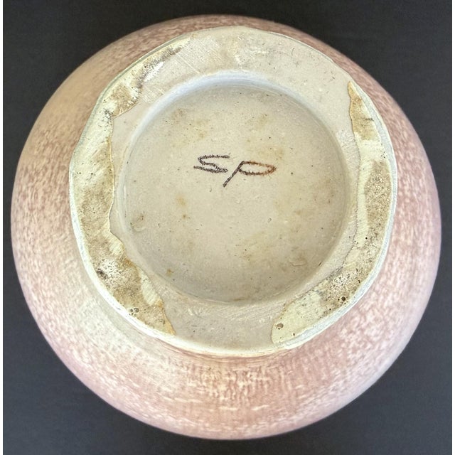 1980s Sally Bowen Prange Signed Edge-Scape Porcelain Vessel With Pink Crystalline Glaze 10.5" For Sale - Image 5 of 14
