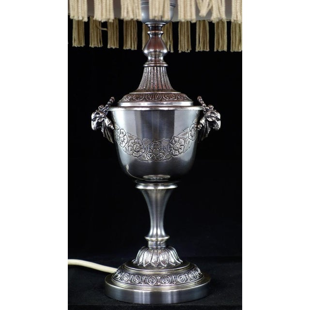 Art Deco Silvered Goats Rose Table Lamp with Pink Silk Lampshade, 1930s For Sale - Image 11 of 15