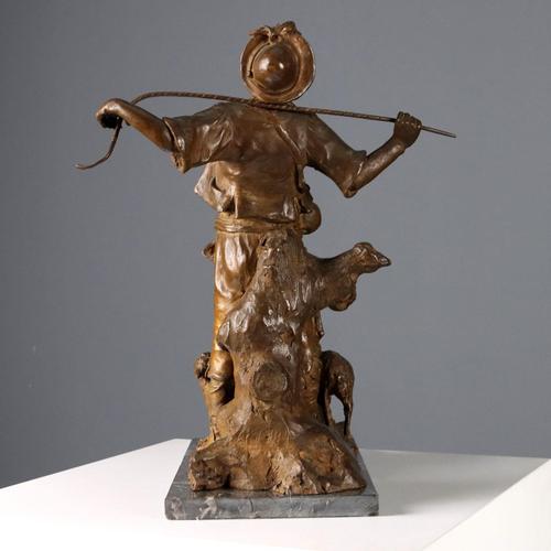 Shepherd with Herds Bronze Sculpture by G. Morlaiter For Sale - Image 9 of 11
