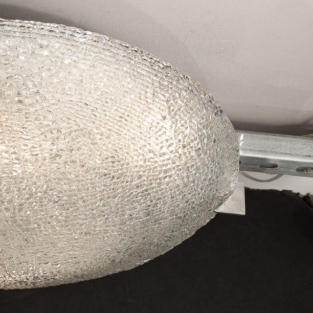 Silver Mid-Century Textured Glass Round Flush Mount Minimal Nickel Fitted Chandelier For Sale - Image 8 of 12