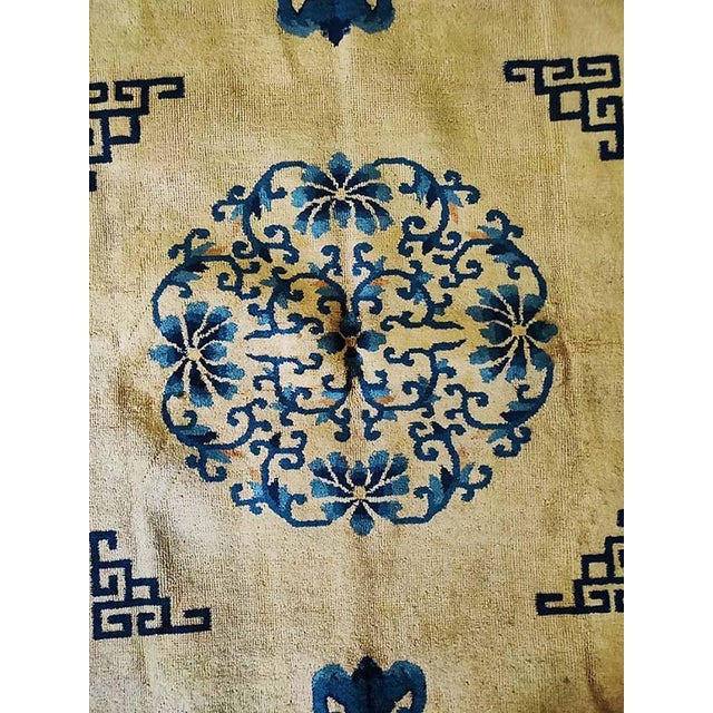Chinese 1920s Beige Medallion Antique Chinese Peking Rug 6' X 8'7" Handknotted Wool Carpet For Sale - Image 3 of 6