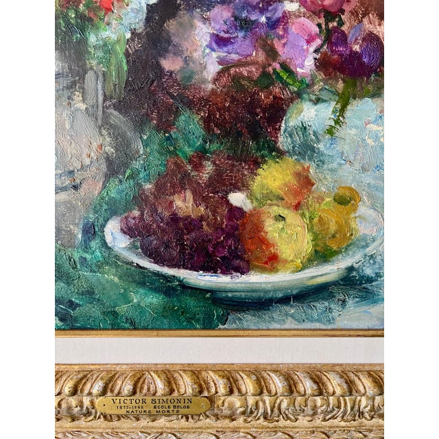 Paint Victor Simonin, Belgian Post Impressionist Oil Painting of Flowers Victor Simonin Fauvist Master For Sale - Image 7 of 13
