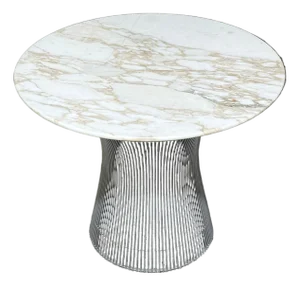 Vintage Platner Wire Base Coffee Side Table With Round Marble Top