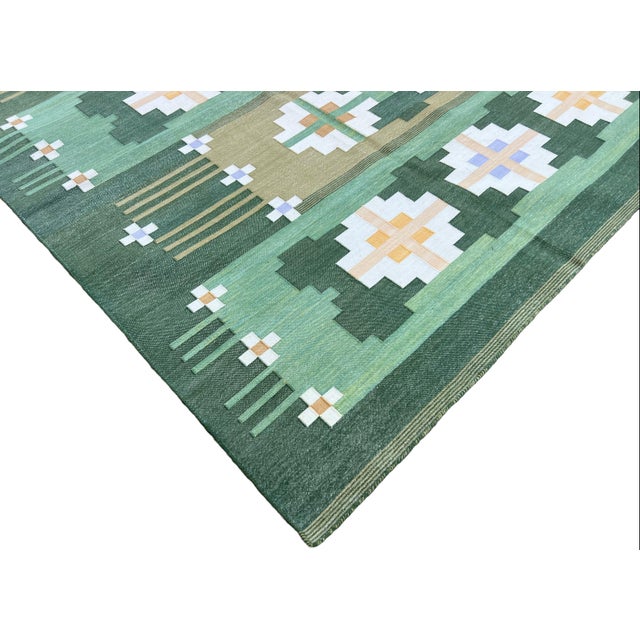 Not Yet Made - Made To Order Handmade Cotton Rug, Natural Vegetable Dyed Green and Cream Geometric Rug - 12'x15' For Sale - Image 5 of 11