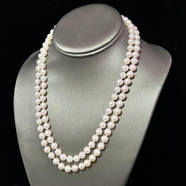 Fine Quality Akoya Pearl Diamond Double Strand Gold Necklace 7.5 mm 19.25" Certified $9,975 210643 This is a Unique Custom...