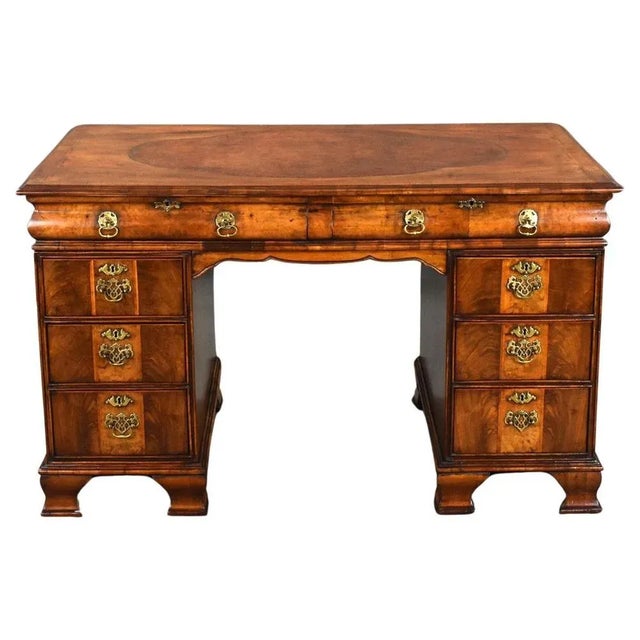 Vintage Figured Walnut Pedestal Desk, 1920 For Sale - Image 12 of 12