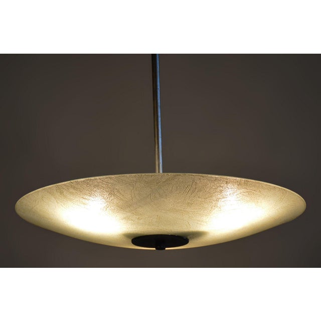 Bauhaus Chandelier in Chrome, Steel and Frosted Glass, Czech, 1940s For Sale - Image 11 of 13