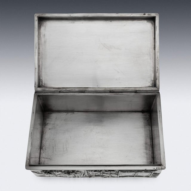 Antique Meiji Japanese Silver Iris Flower Cigar Box by Zuan, 1900 For Sale - Image 12 of 18