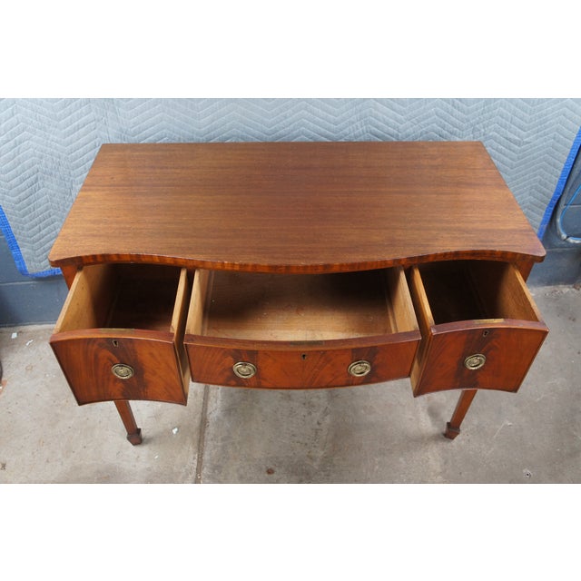 Late 19th Century Antique George III Flame Mahogany Serpentine Buffet Sideboard Chest Writing Desk For Sale - Image 4 of 12