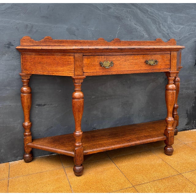 Spanish Oak Console Table With Drawer and Shelf, 20th Century For Sale - Image 10 of 14