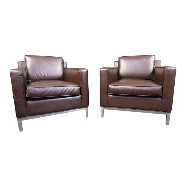 Pair of Mid-Century Modern Vinyl Club Chairs For Sale