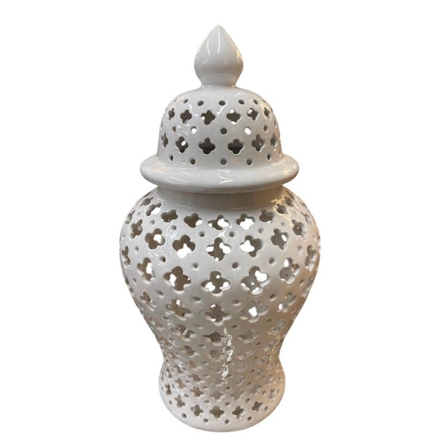Vintage Pierced Ceramic Temple Jar / Lantern For Sale - Image 4 of 12