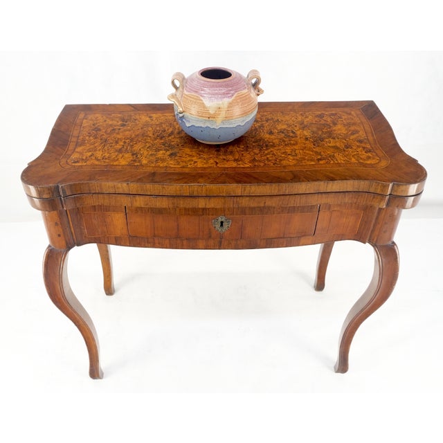 Antique 19th Century Flip Top Thick Burl Wood Veneer Console Game Dinette Table