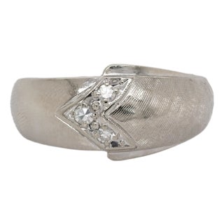 Estate 14k Solid White Gold Lab-Created Diamonds Ring -Statement Ring Size 6.75 For Sale