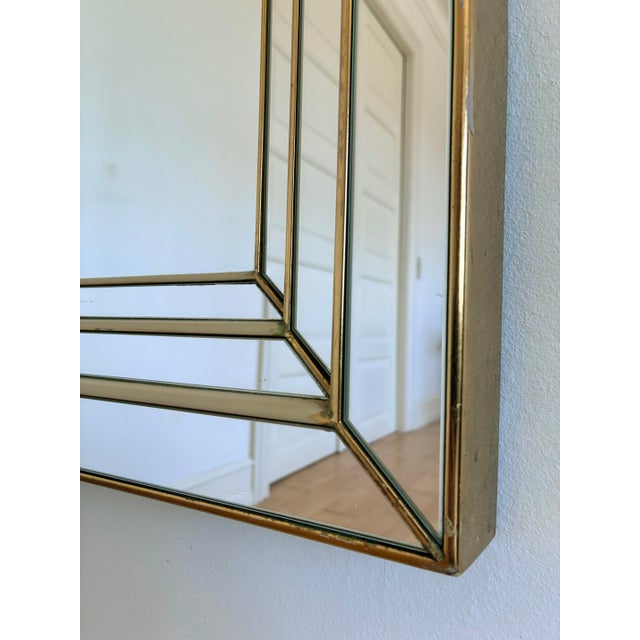 Wood Large Vintage Deknudt Arched Beveled Panel Mirror – Gold, Belgium, 1980s For Sale - Image 7 of 12