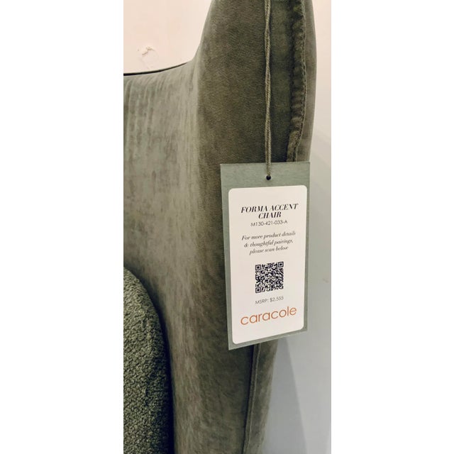 Original Retail $2397, stylish Caracole Modern Sage Suede Forma Wingback Chair, twill suede and faux shearling , iron ore...