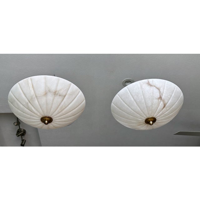 French 1980s French Directoire Style Incised Star Alabaster Flush Mounts - Pair For Sale - Image 3 of 18