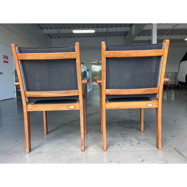 Vintage Teak Sling Patio Lounge Chairs With Black Mesh – Robb & Stucky, A Pair For Sale In Naples, FL - Image 6 of 14