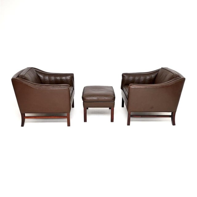 Mid-Century Modern Vintage Danish Leather Armchairs and Ottoman by Georg Thams for Grant Mobelfabrik, 1960s, Set of 3 For Sale - Image 3 of 12