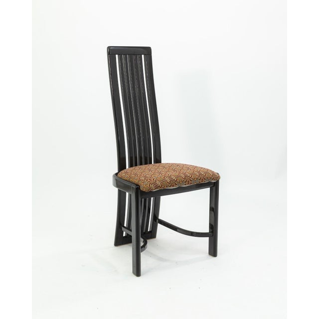 Liberty & Co. Set of 8 Liberty Postmodern Black Lacquered High Dining Chairs With Knoll Fabric For Sale - Image 4 of 10