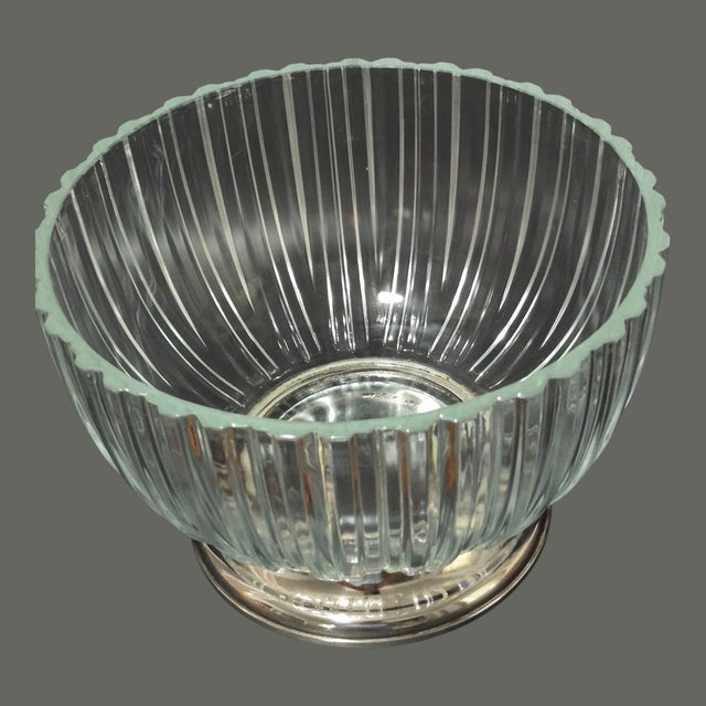 Contemporary Vintage Elegant Italian Crystal Serving Bowl Silver-Plated Base Marked For Sale - Image 3 of 7