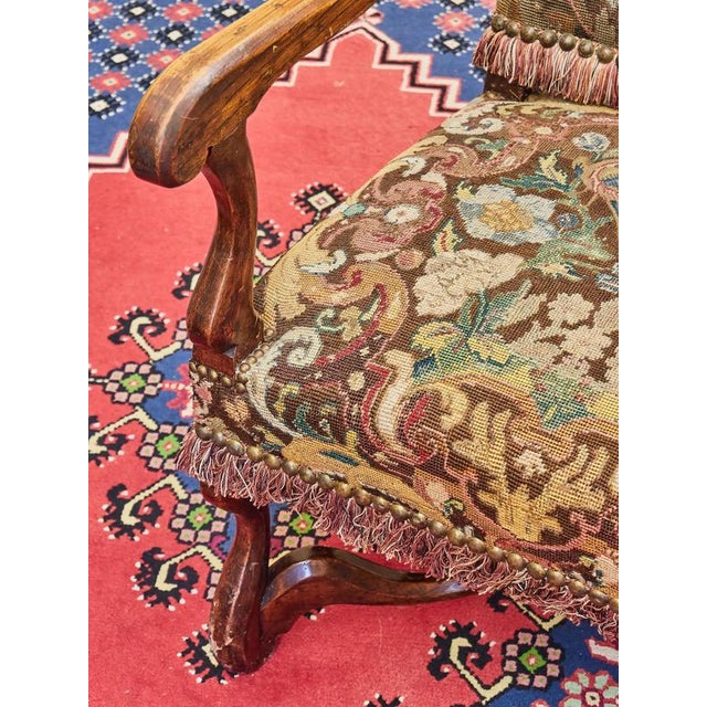 Armchair made of solid oak upholstered with hand-woven tapestry (tapestry), made specifically for this armchair. The...