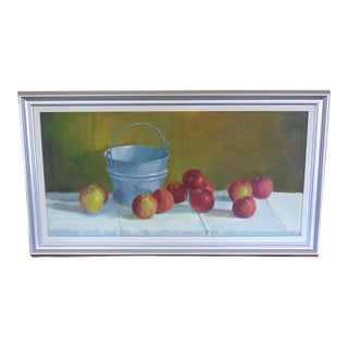 Vintage Original Oil Painting "Pail With Apples" by Anne Power Hardenbergh 34"w X 19"h Framed For Sale