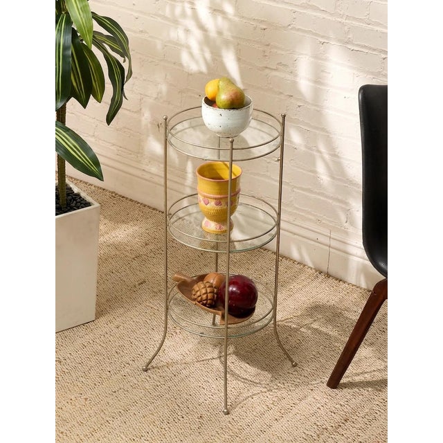 Mid-Century Modern Vintage Three-Tier Metal & Glass Round Side Table For Sale - Image 3 of 10