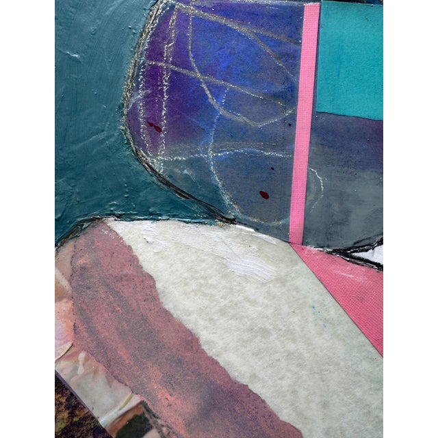 "Helium Balloon" is an original abstract mixed media collage on canvas by Zac Woodiel. This piece features various shades...