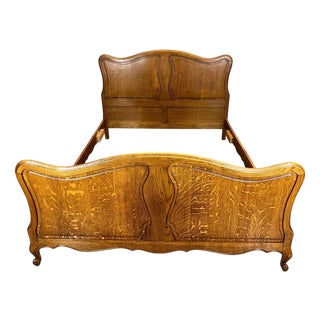 Vintage French Double Bed with Frame in Oak For Sale