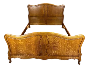 Vintage French Double Bed with Frame in Oak
