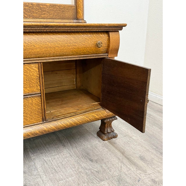 Arts & Crafts Vintage Quarter Saw Oak Cabinet For Sale - Image 3 of 11