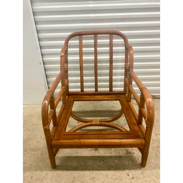 Brown Vintage Bamboo Set of Two Chair and One Ottoman . Ficks Reed Style. For Sale - Image 8 of 12