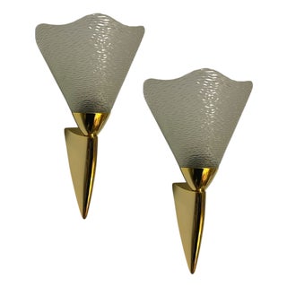 Murano Glass and Brass Sconces, 1970s, Set of 2 For Sale