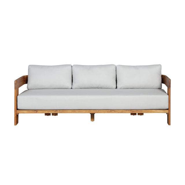 Wood Paradiso Outdoor Solid Teak Wood Sofa - Light Gray Fabric For Sale - Image 7 of 11