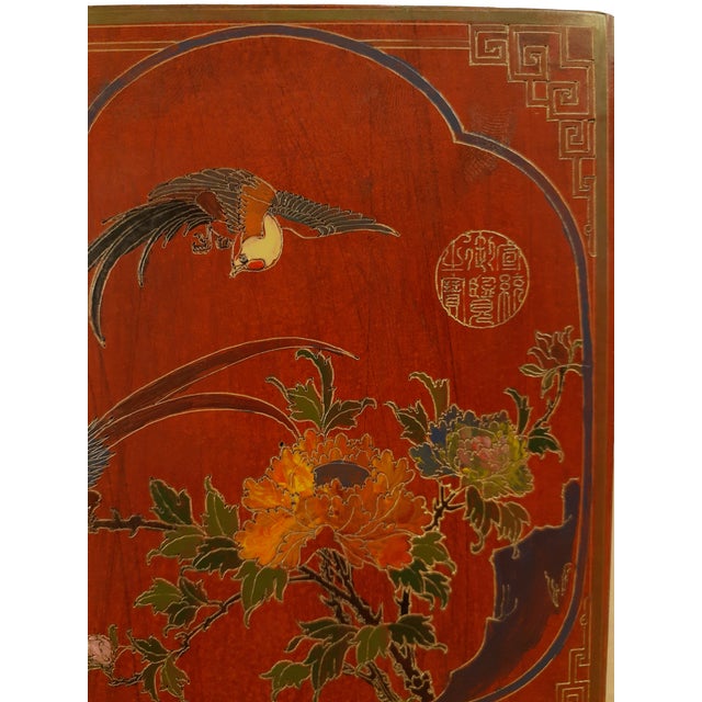 Wood Chinese Red Lacquer Huaniao Rhomboid Bitong For Sale - Image 7 of 11