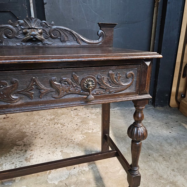 Mid 19th Century Victorian Oak Carved Console Table With One Drawer For Sale - Image 9 of 18