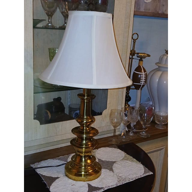 1970s Stiffel Brass Tiered Candlestick Vintage Table Lamp For Sale - Image 10 of 10