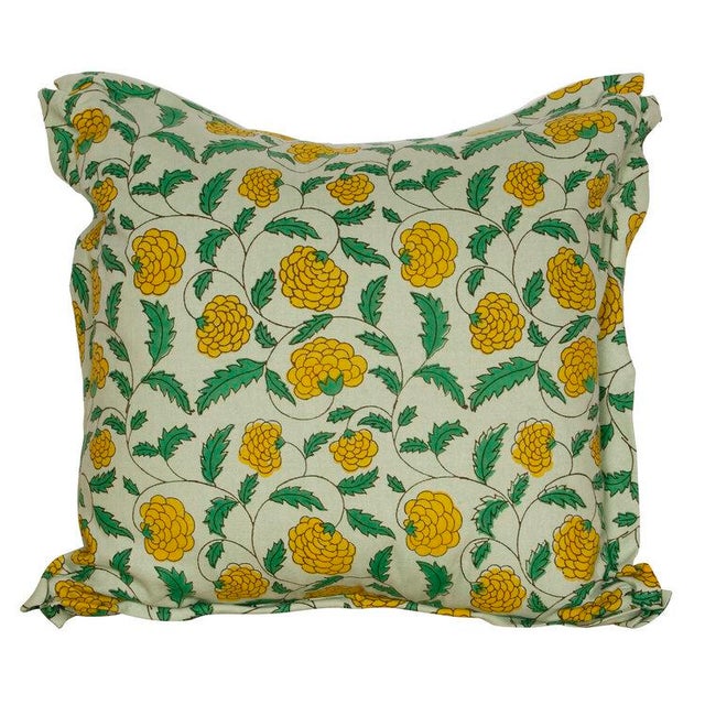 Contemporary Blue Floral Down Filled Pillows With Ruffle Edge Detail with Down Insert For Sale - Image 3 of 3