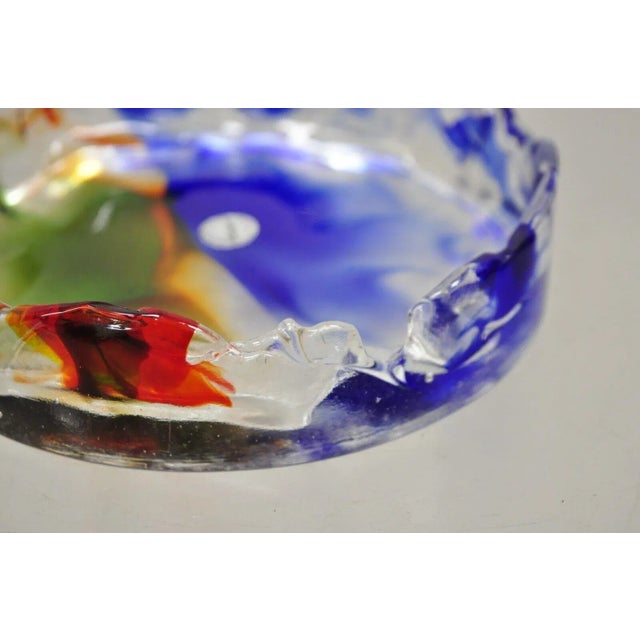 Vintage Mid Century Modern Italian Murano Blue Green Art Glass Ashtray Catchall For Sale - Image 11 of 13