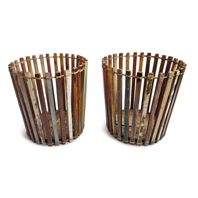 Vintage Salvaged Boat Wood Rustic Basket Large For Sale In Los Angeles - Image 6 of 9